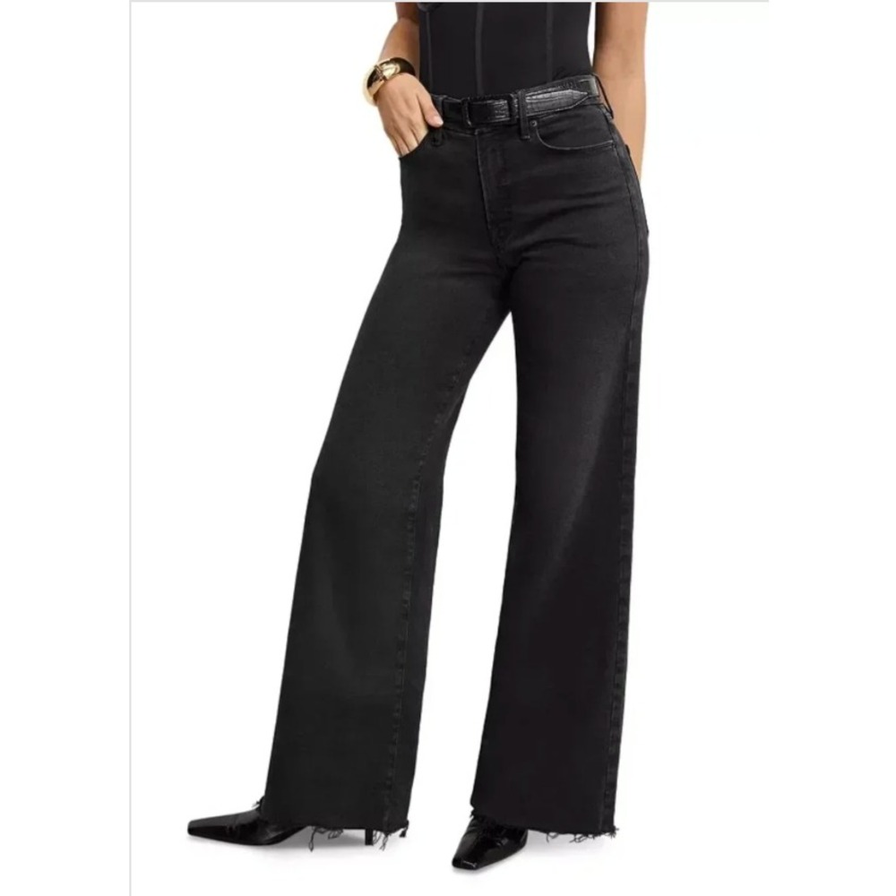 NWT Good American Good Waist Palazzo Jeans Women's Plus 26 Wide-Leg Black